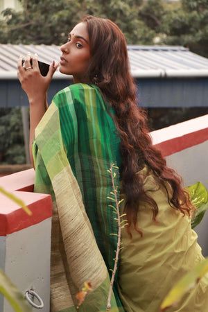 Basant - Shefali Bengal summer in handloom Jute cotton saree Kaisori
