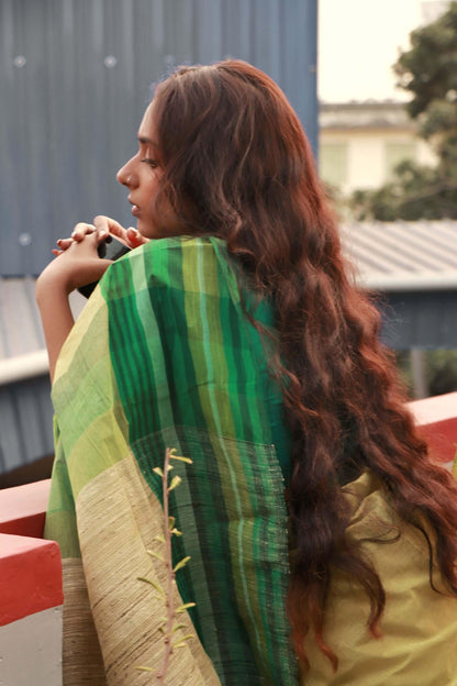 Basant - Shefali Bengal summer in handloom Jute cotton saree Kaisori