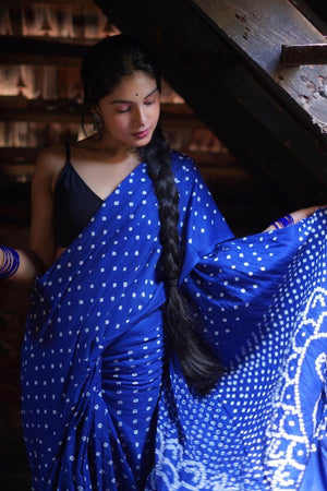 Boond - Bandhani Blue cotton Bandhani cotton saree Kaisori