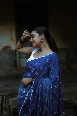 Boond - Bandhani blue  shaded Bandhani cotton saree Kaisori