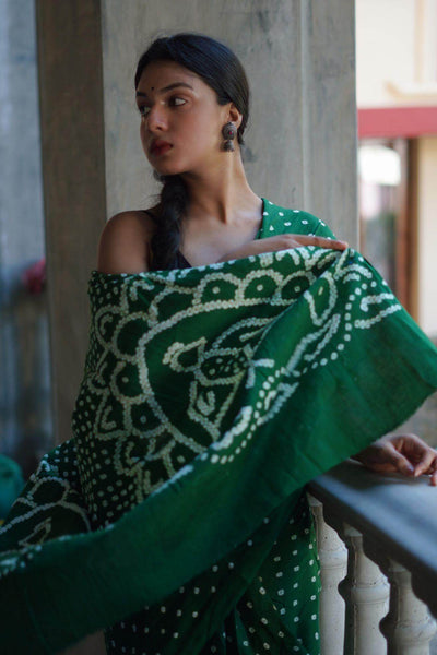 Green Printed,weaving Cotton Saree - SR20731