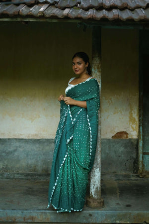 Boond - Bandhani green shaded Bandhani cotton saree Kaisori