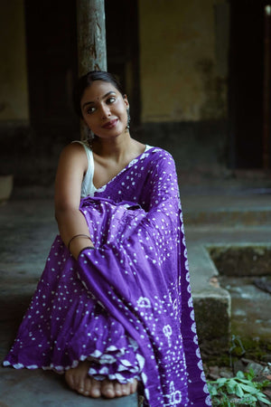 Boond - Bandhani purple shaded Bandhani cotton saree Kaisori