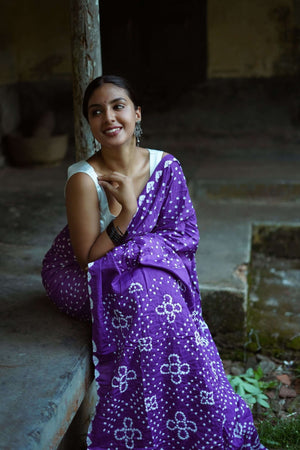 Boond - Bandhani purple shaded Bandhani cotton saree Kaisori