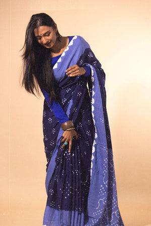 Boond - Bandhani purple white cotton Bandhani cotton saree Kaisori