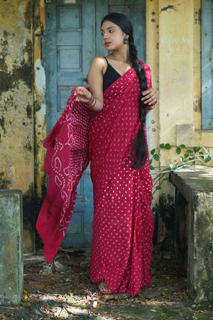 Saree mall Red & Green Bandhani Printed Pure Cotton Bandhani Sarees -  Absolutely Desi