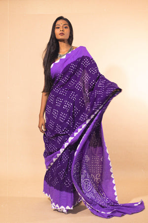 Boond - Kaisori Bandhani  shades of purple Bandhani cotton saree Kaisori