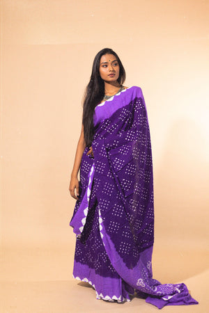 Boond - Kaisori Bandhani  shades of purple Bandhani cotton saree Kaisori