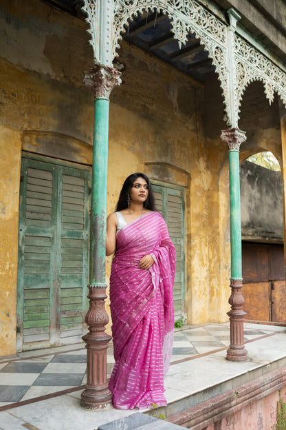 Weaves of Bengal - Sitara - Pink zari cotton saree