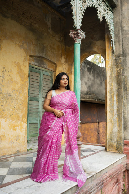 Weaves of Bengal - Sitara - Pink zari cotton saree