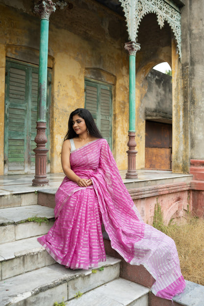 Weaves of Bengal - Sitara - Pink zari cotton saree