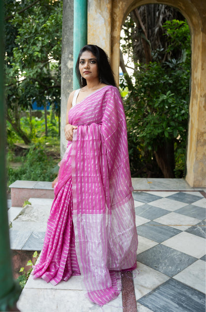 Weaves of Bengal - Sitara - Pink zari cotton saree