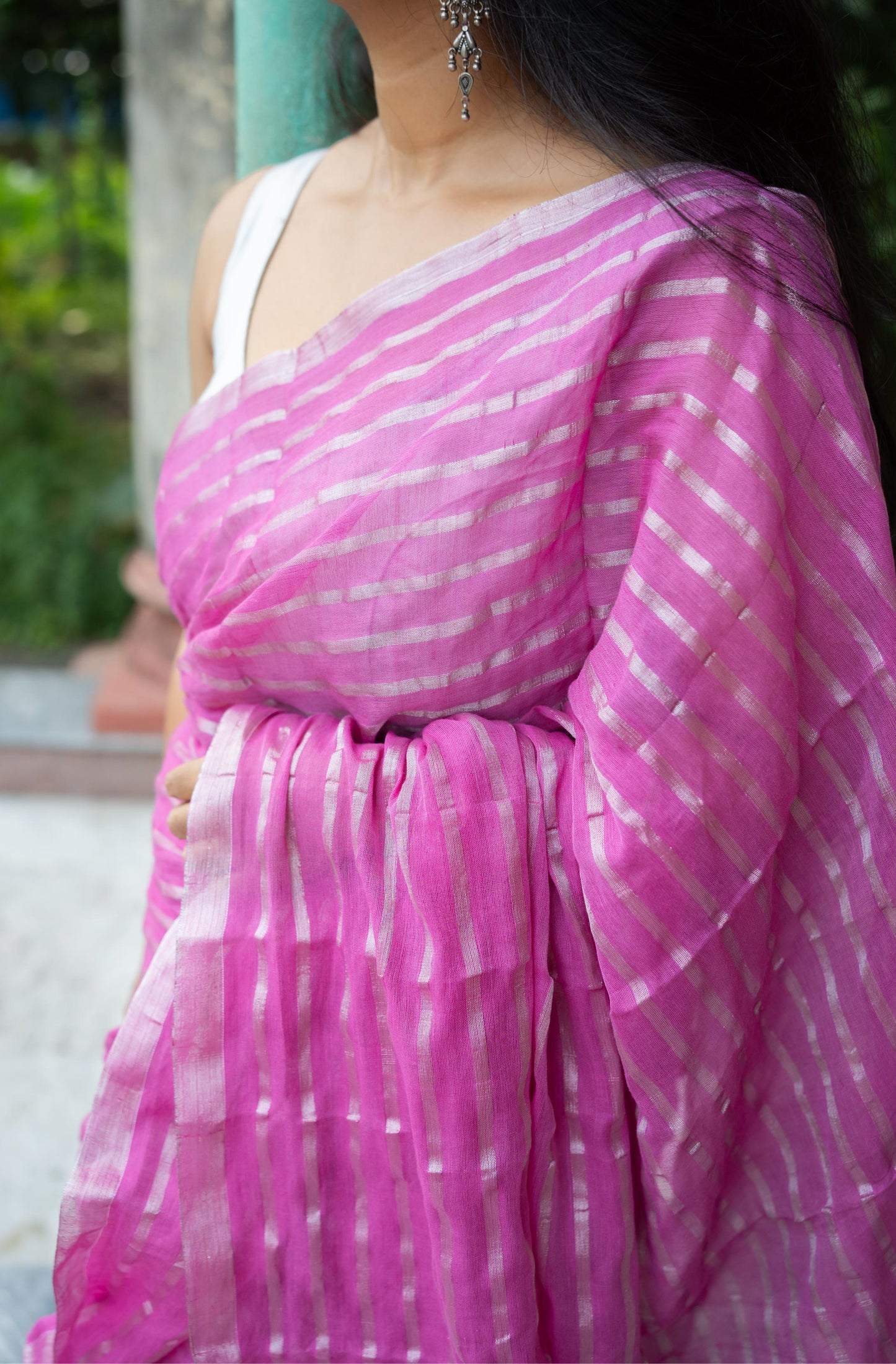 Weaves of Bengal - Sitara - Pink zari cotton saree