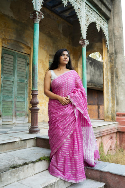 Weaves of Bengal - Sitara - Pink zari cotton saree