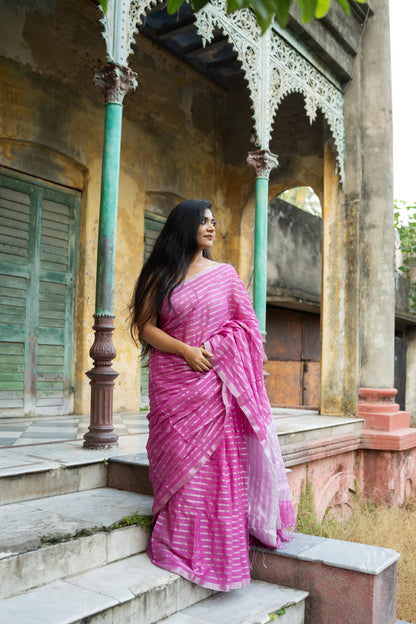 Weaves of Bengal - Sitara - Pink zari cotton saree