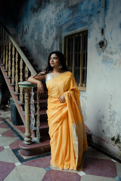 Weaves of Bengal - Sitara - Yellow zari cotton saree