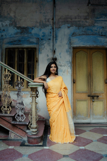 Weaves of Bengal - Sitara - Yellow zari cotton saree