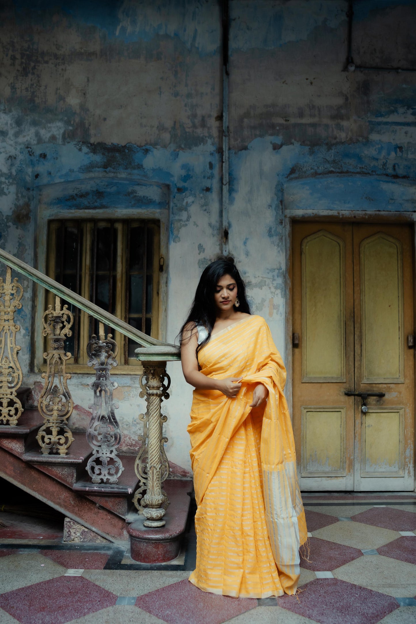 Weaves of Bengal - Sitara - Yellow zari cotton saree