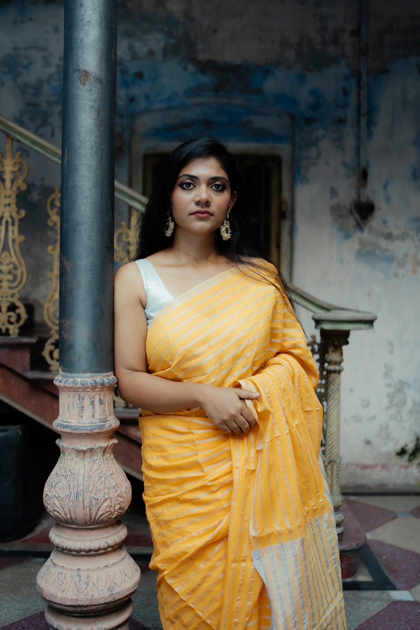 Weaves of Bengal - Sitara - Yellow zari cotton saree