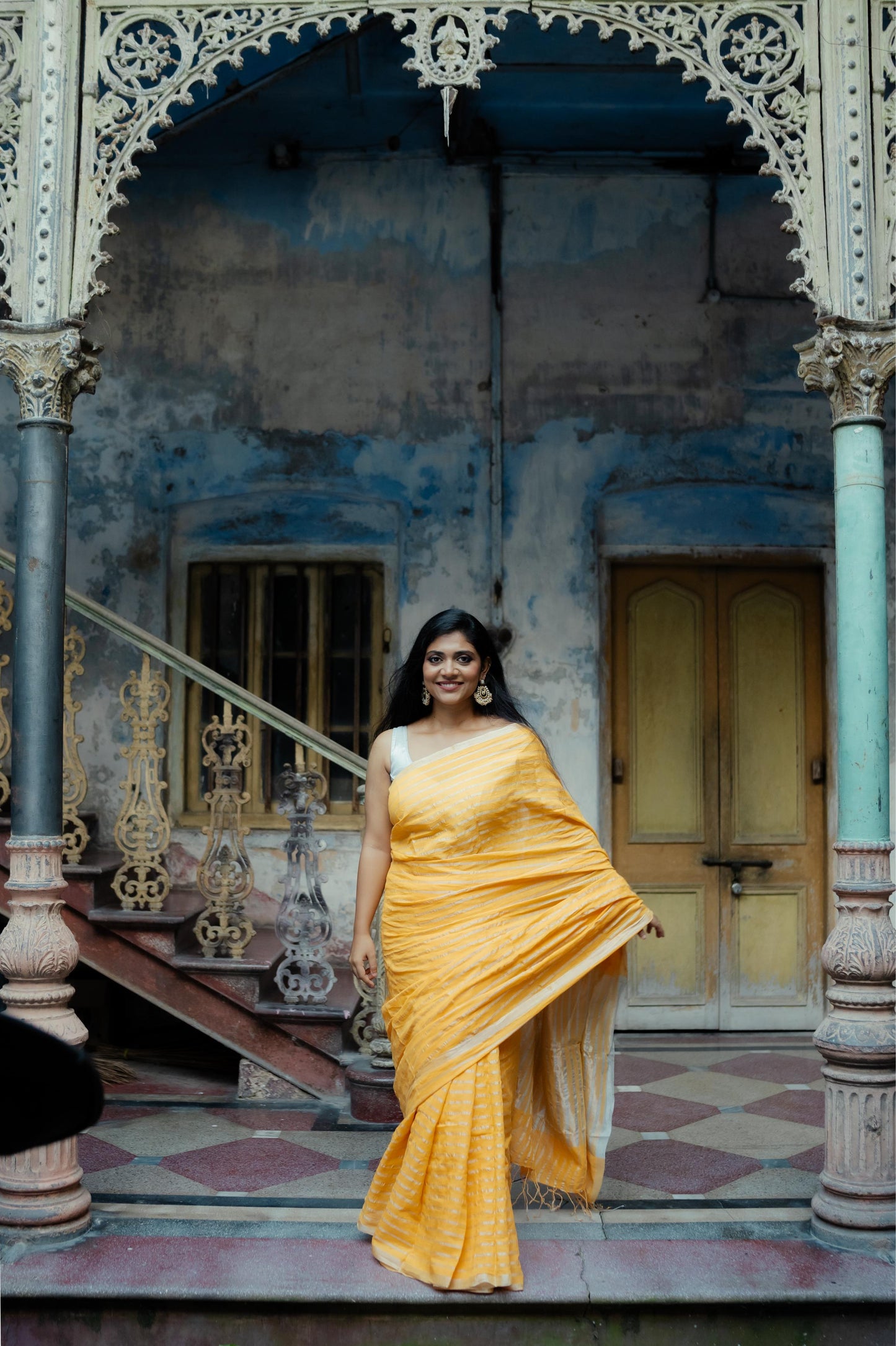 Weaves of Bengal - Sitara - Yellow zari cotton saree