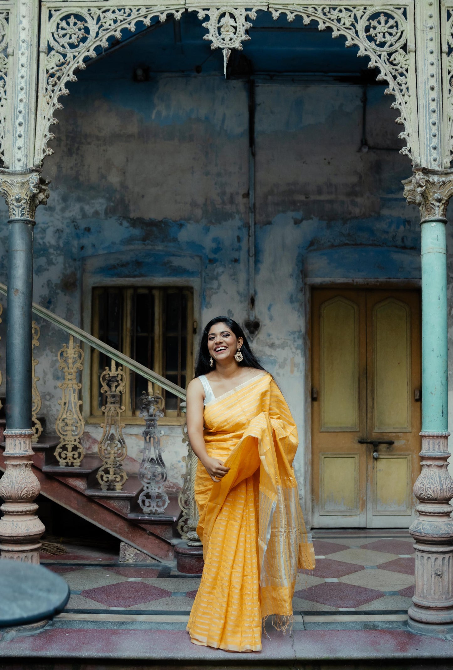 Weaves of Bengal - Sitara - Yellow zari cotton saree