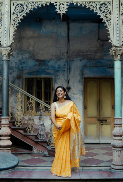 Weaves of Bengal - Sitara - Yellow zari cotton saree