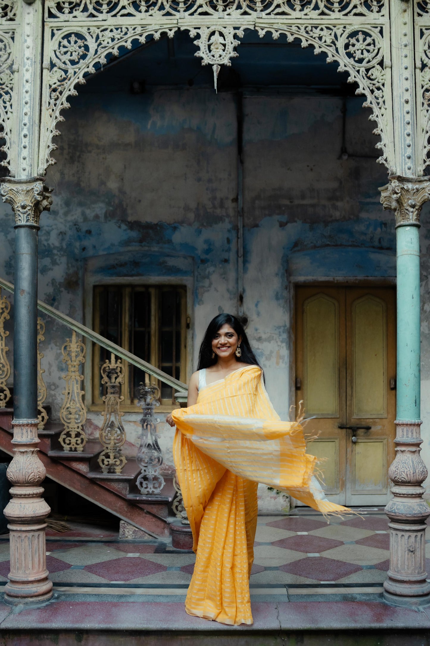 Weaves of Bengal - Sitara - Yellow zari cotton saree