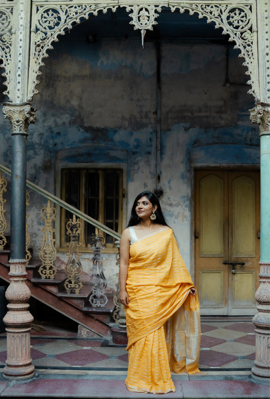 Weaves of Bengal - Sitara - Yellow zari cotton saree