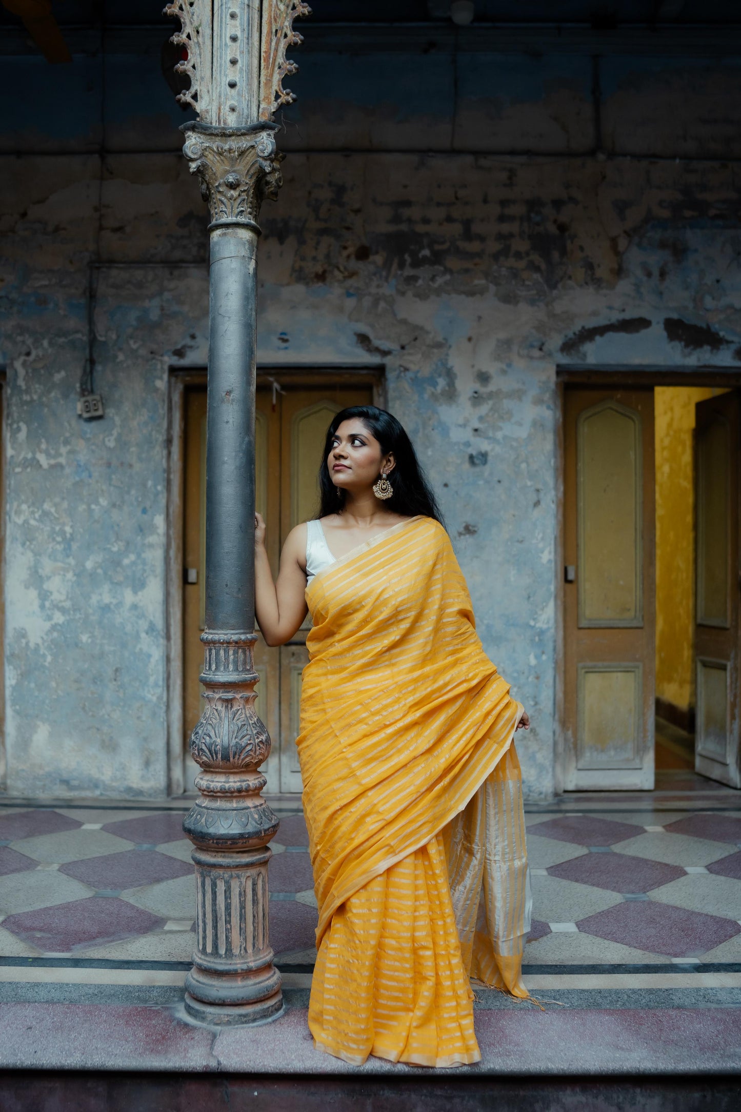 Weaves of Bengal - Sitara - Yellow zari cotton saree