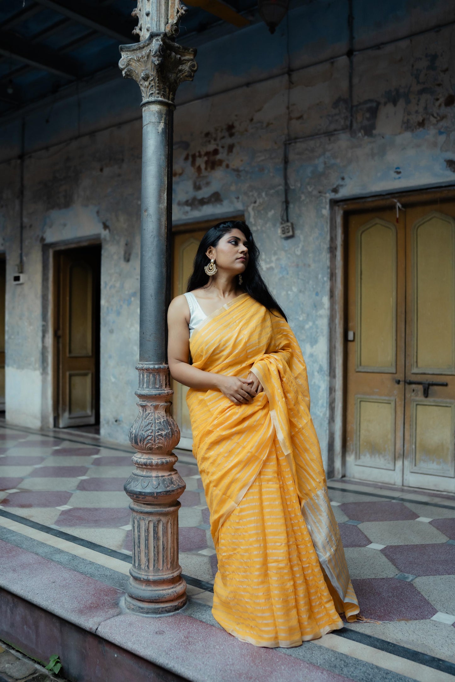 Weaves of Bengal - Sitara - Yellow zari cotton saree