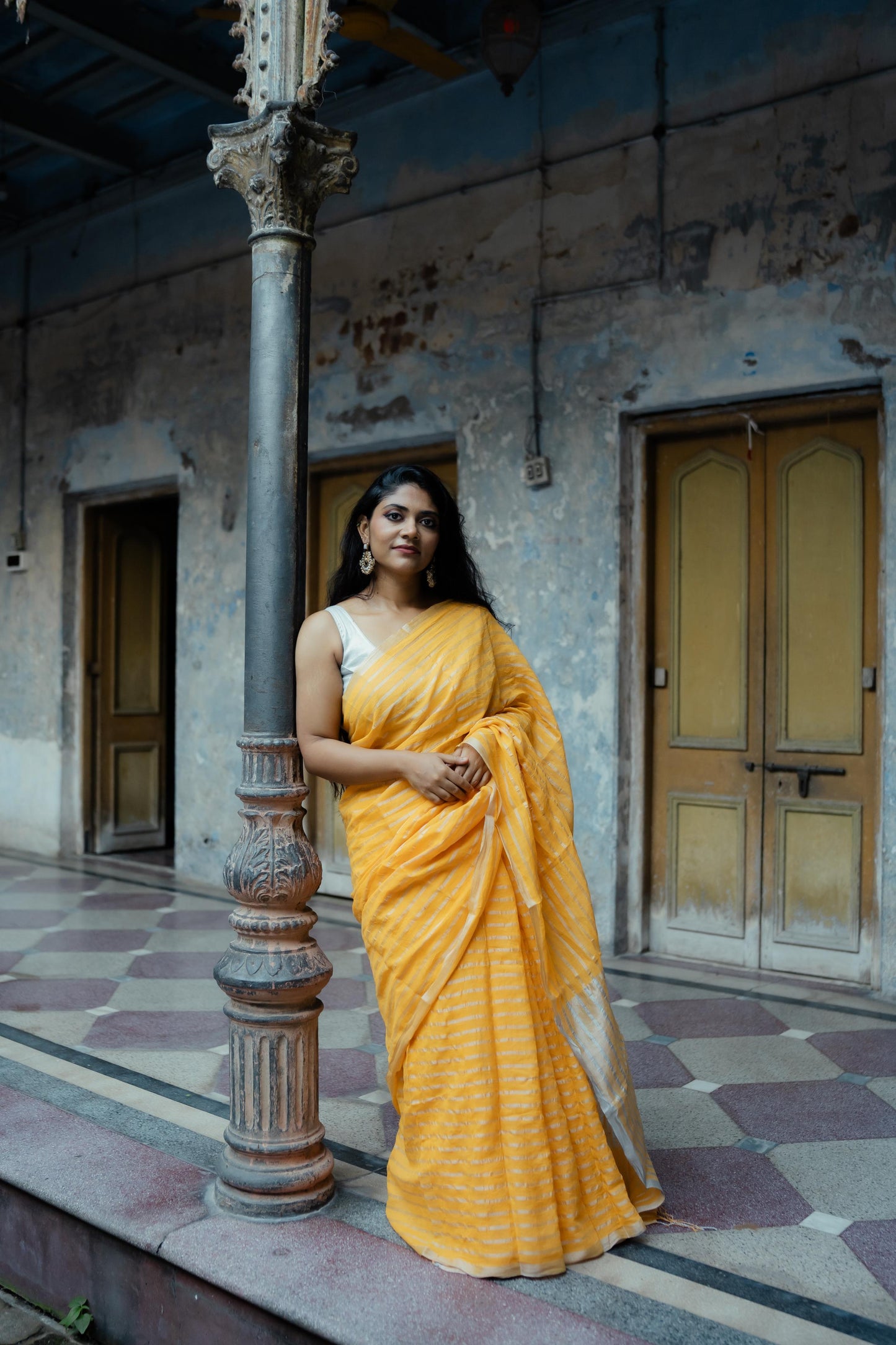 Weaves of Bengal - Sitara - Yellow zari cotton saree