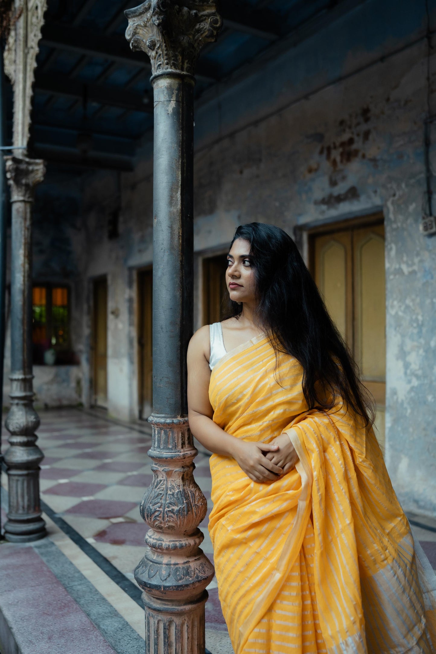 Weaves of Bengal - Sitara - Yellow zari cotton saree