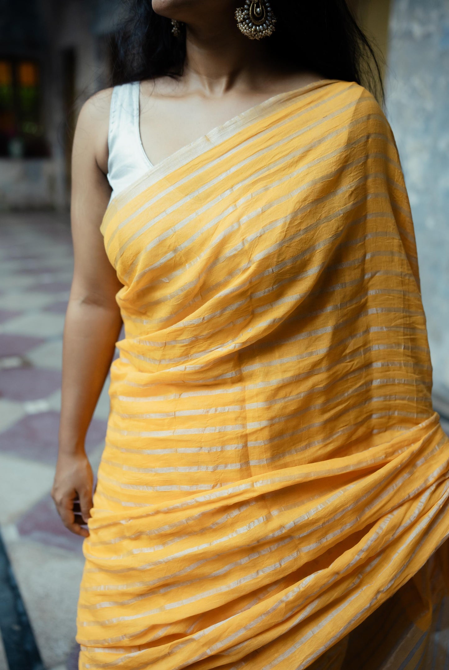 Weaves of Bengal - Sitara - Yellow zari cotton saree