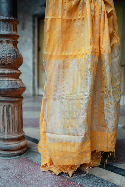 Weaves of Bengal - Sitara - Yellow zari cotton saree