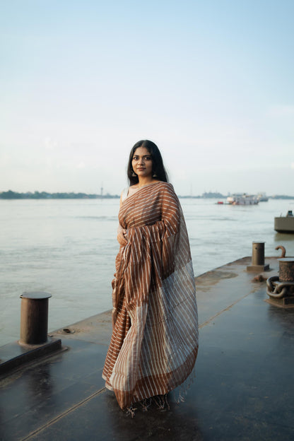 Weaves of Bengal  - Sitara - Amber zari cotton saree