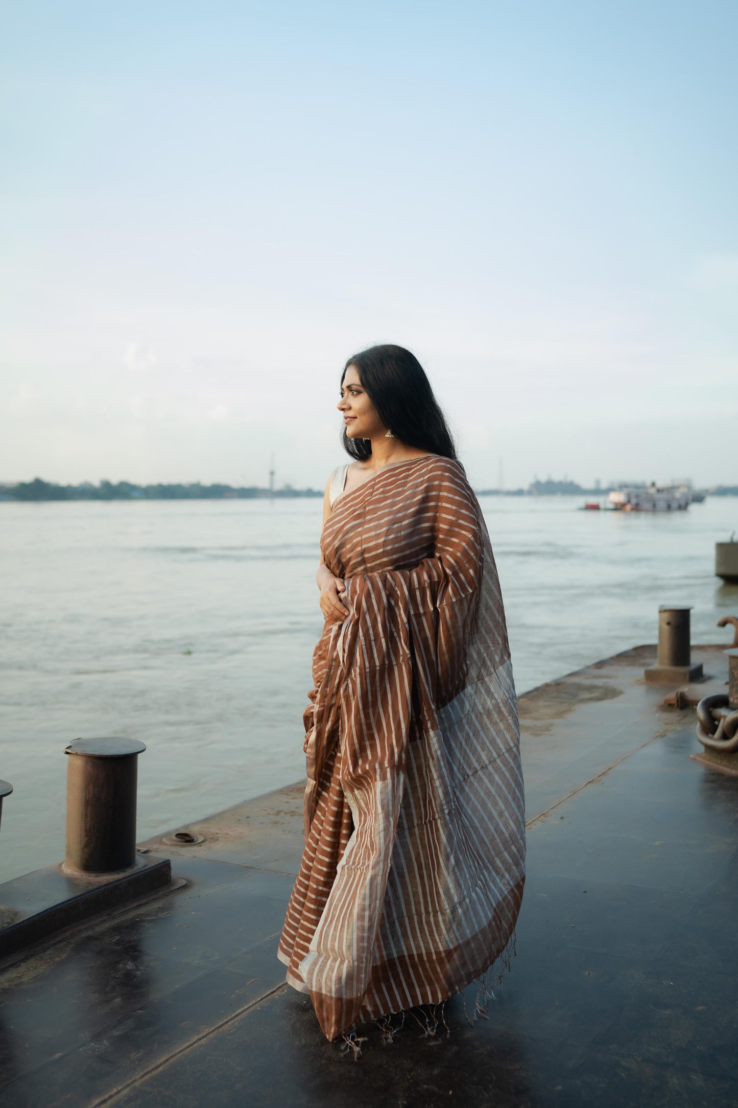 Weaves of Bengal  - Sitara - Amber zari cotton saree