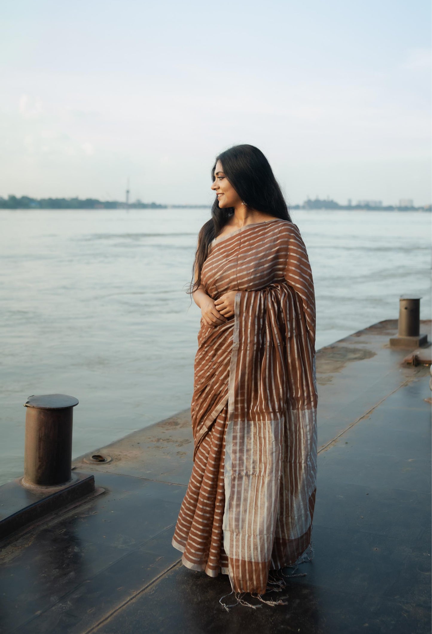 Weaves of Bengal  - Sitara - Amber zari cotton saree