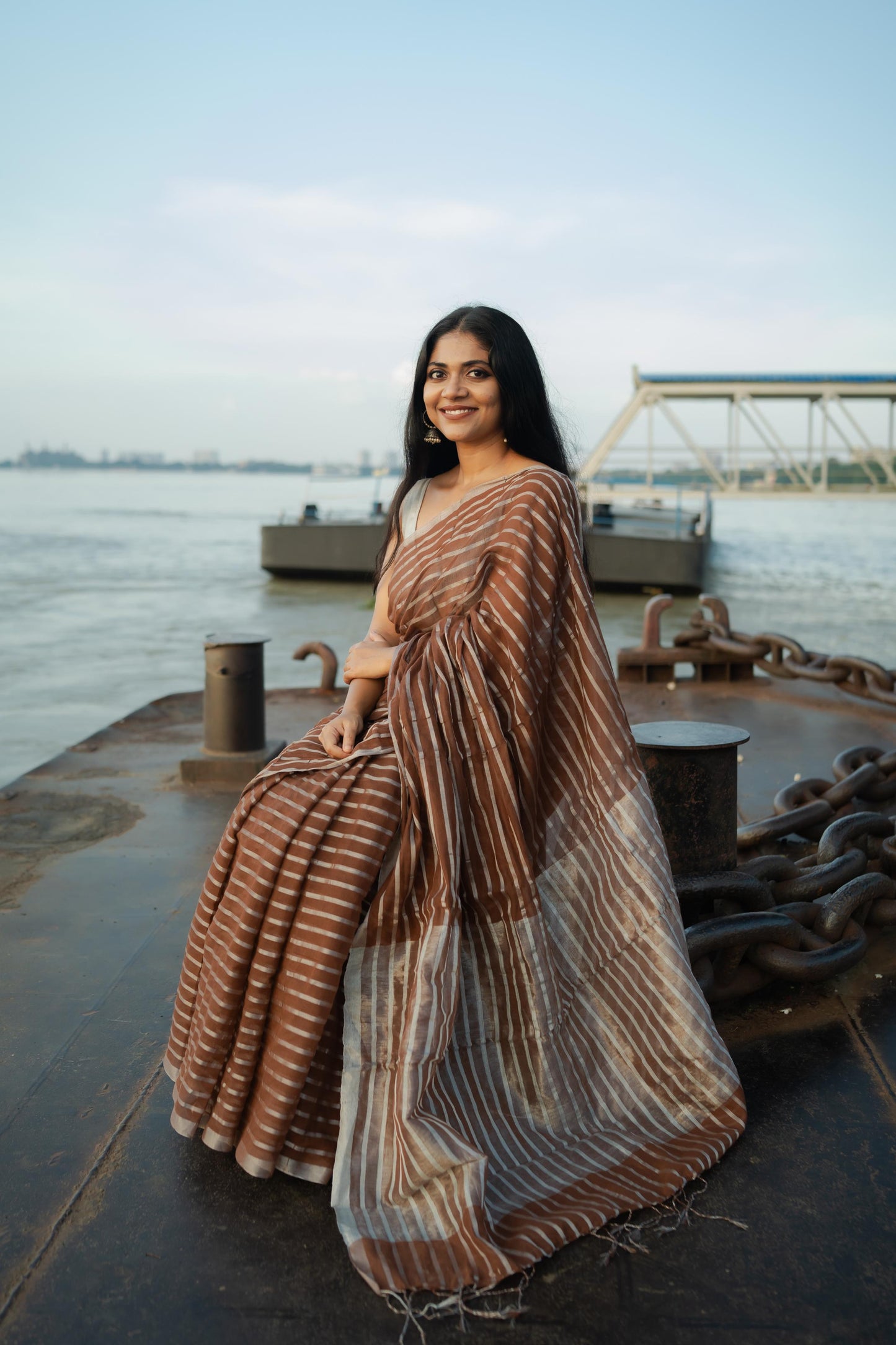 Weaves of Bengal  - Sitara - Amber zari cotton saree