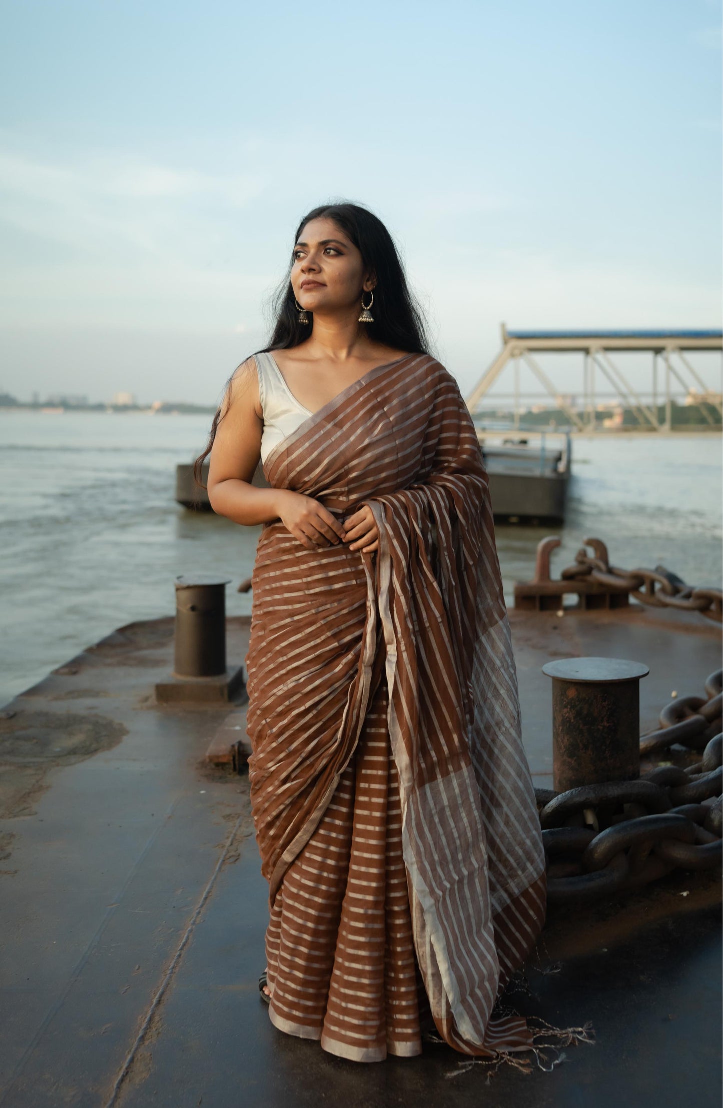 Weaves of Bengal  - Sitara - Amber zari cotton saree