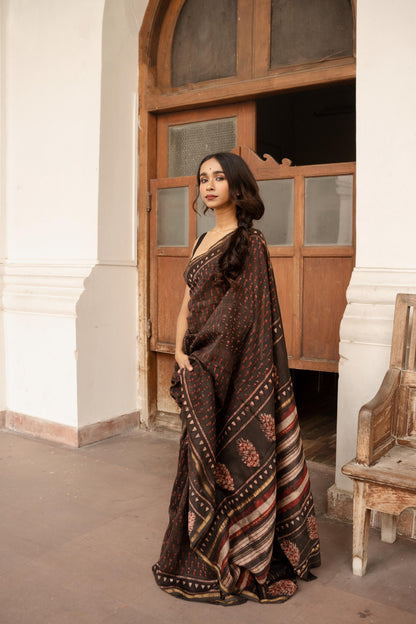 Natural dyed Dabu sarees - Malhar - Kashish