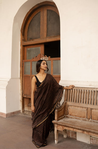 Natural dyed Dabu sarees - Malhar - Kashish