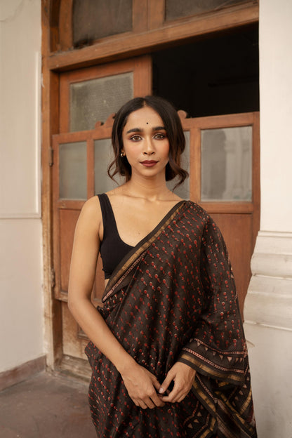 Natural dyed Dabu sarees - Malhar - Kashish