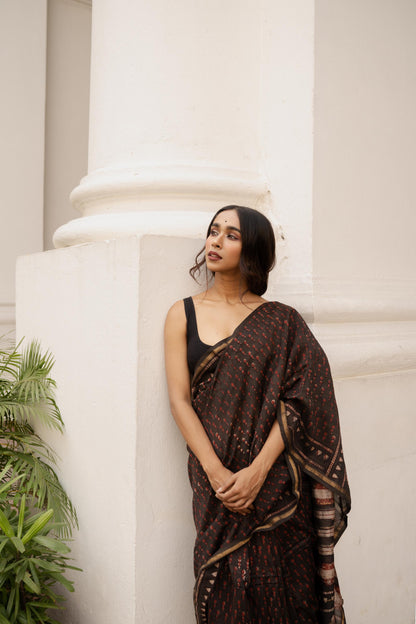 Natural dyed Dabu sarees - Malhar - Kashish