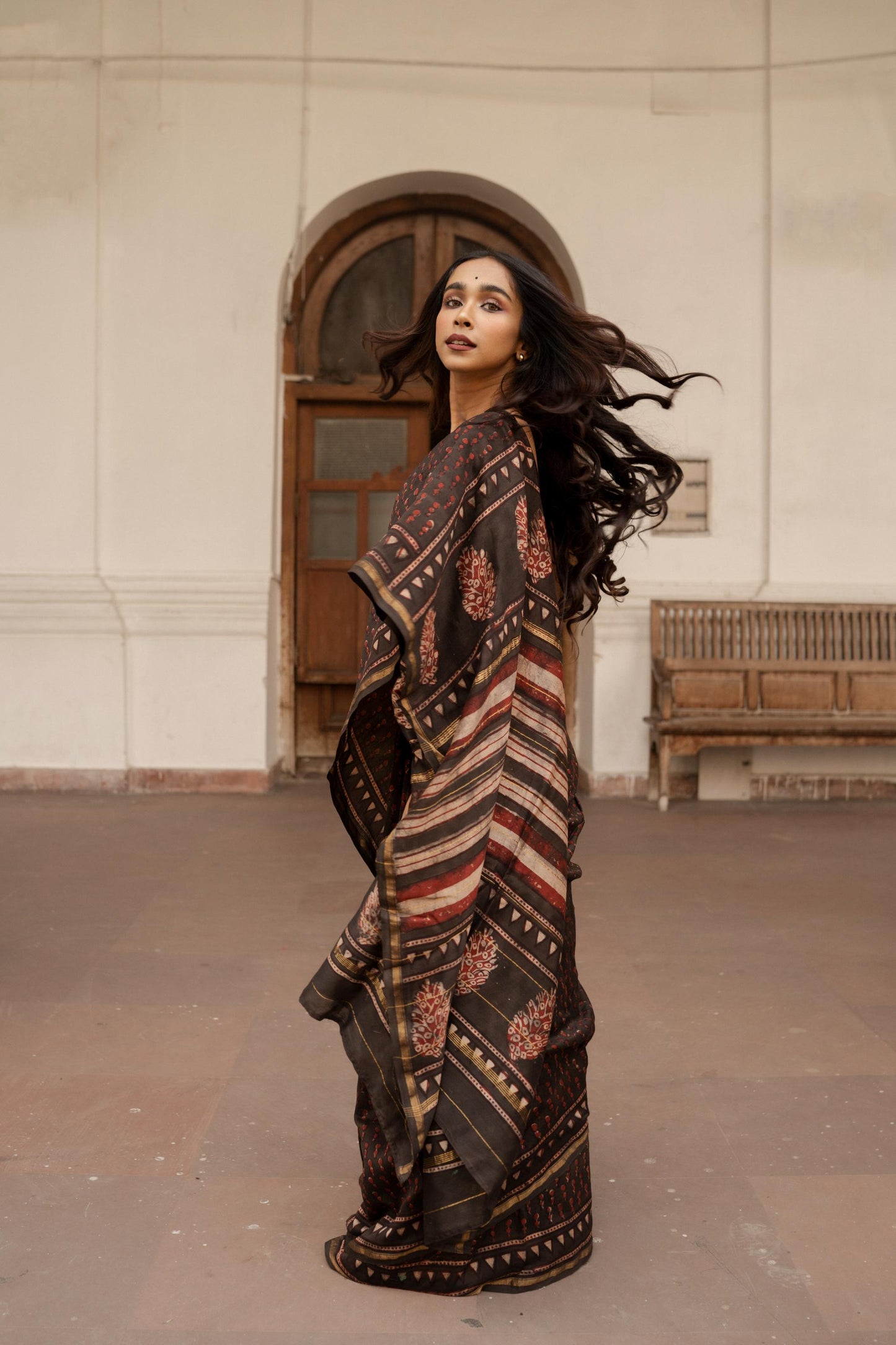 Natural dyed Dabu sarees - Malhar - Kashish