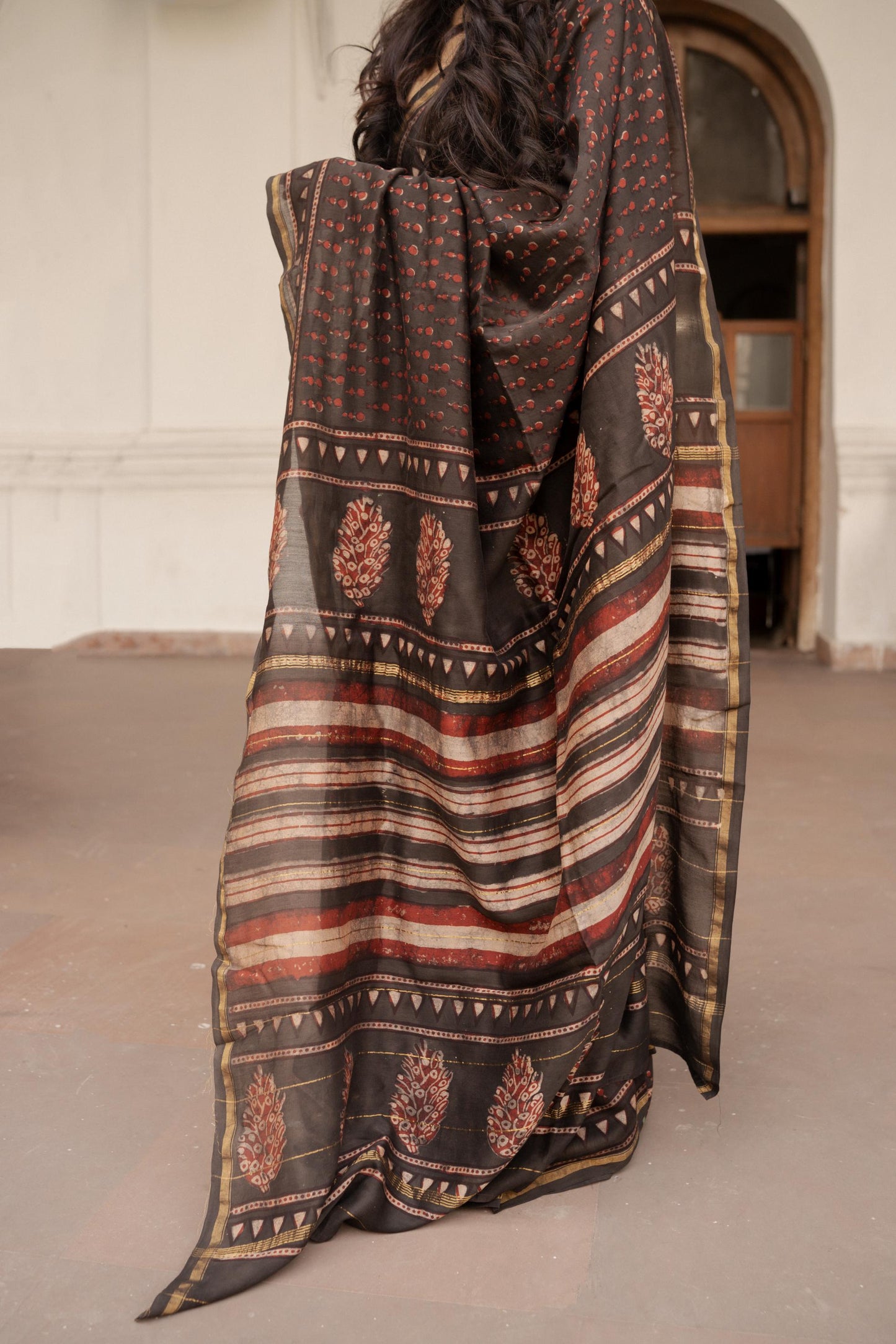 Natural dyed Dabu sarees - Malhar - Kashish