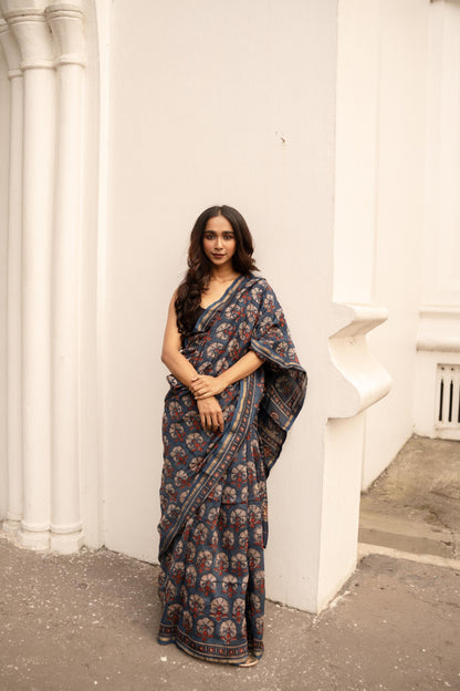 Natural dyed Dabu sarees - Malhar -Kusum