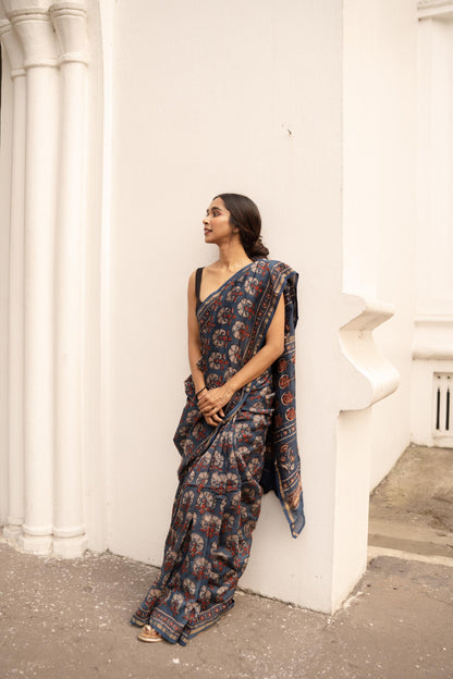 Natural dyed Dabu sarees - Malhar -Kusum