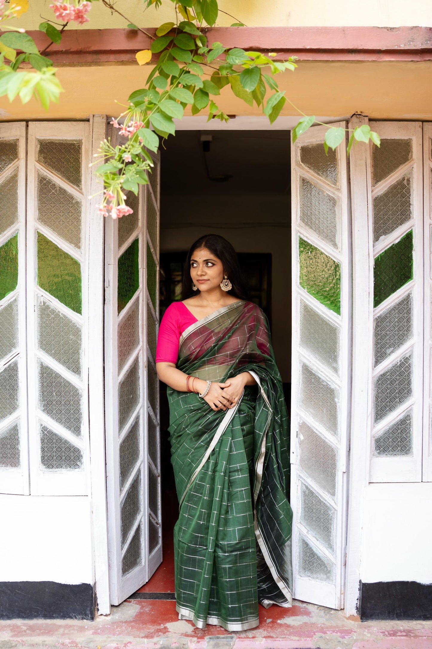 Utsav Silver Zari Green Chanderi  Saree