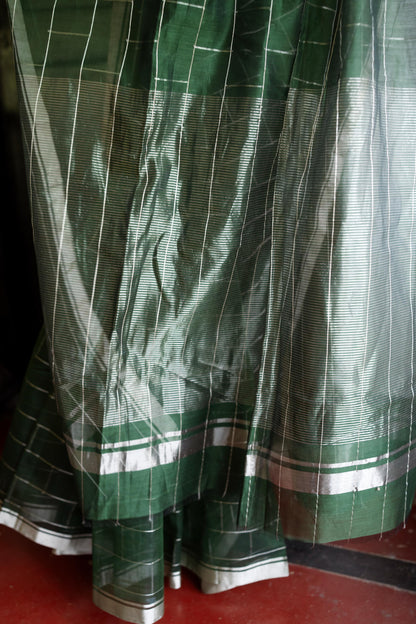 Utsav Silver Zari Green Chanderi  Saree