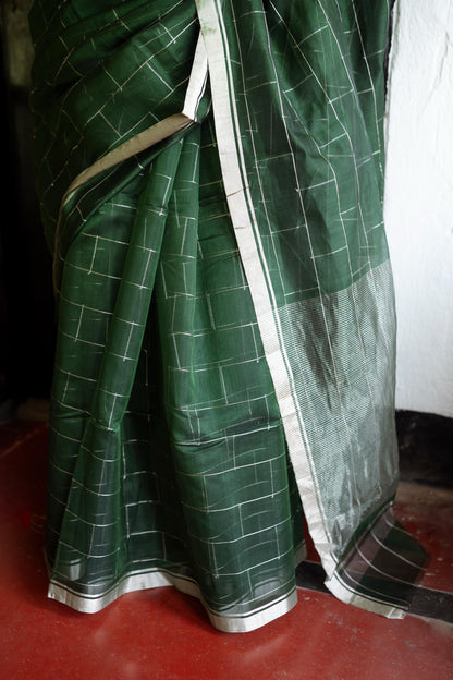 Utsav Silver Zari Green Chanderi  Saree